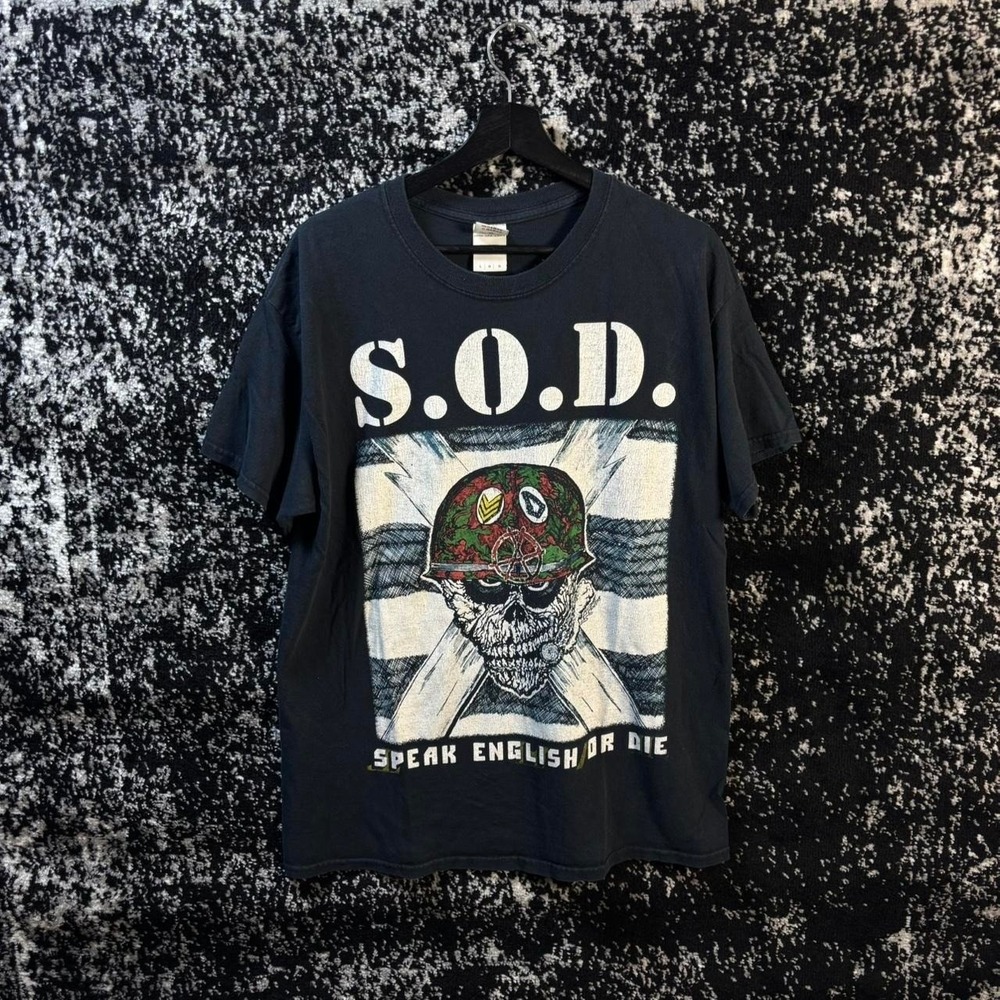 Y2k S.O.D Speak English Or Die Metal Band T Shirt Sz L